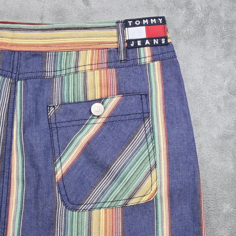 Tommy Jeans Striped Road Trip Women's Denim Mini Skirt Size 30 NWT Y2K